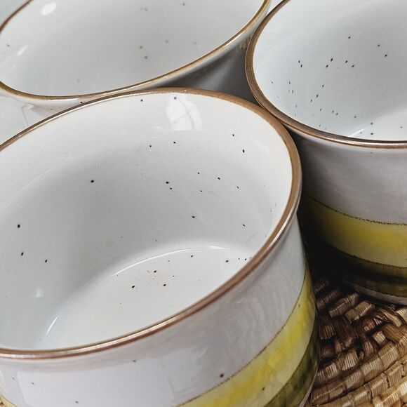 Vintage Stoneware Sunrise Set 3 Yellow Green Speckled Glaze Mug Coffee Tea Soup - Picture 8 of 11